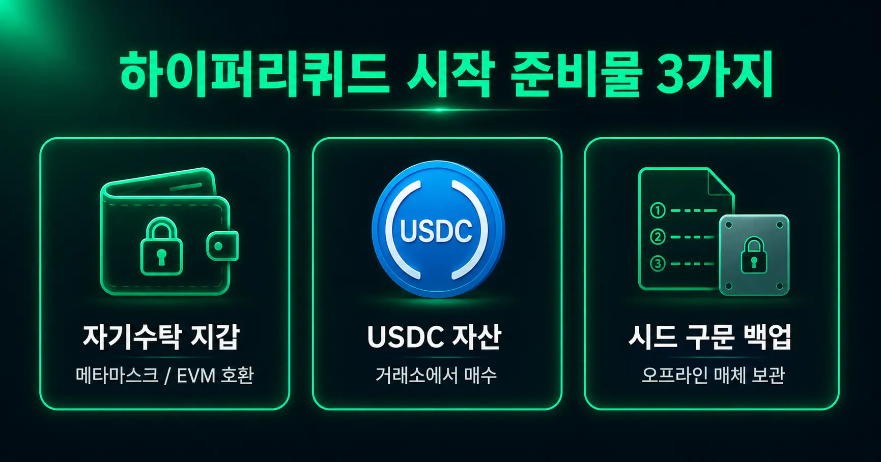 하이퍼리퀴드 시작 준비물 자기수탁 지갑 USDC 시드 구문